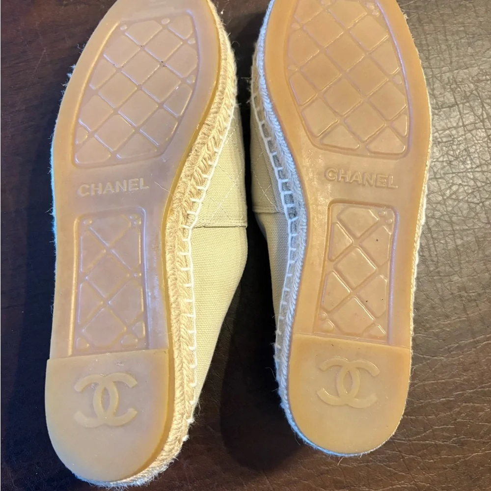 CHANEL Quilted Beige Espadrilles